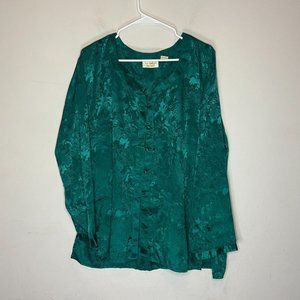 VTG Victorias Secret Gold Label Night Shirt Womens L Green Floral Embossed Sleep